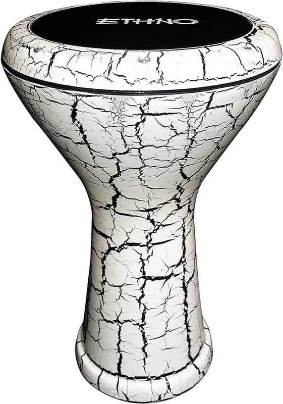 ETHNO 1657C BLANC - Derbouka Egyptienne en blanc craquelé , peau noire + housse image 1