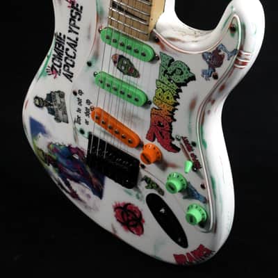 Custom Painted and Upgraded Fender Squier Strat - Aged and Worn With Graphics and Matching Headstock image 4