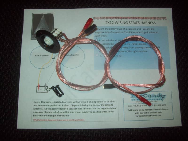 EarCandy 2x12 guitar amp speaker cab series wiring harness W/ jack cup & hardware no soldering image 1