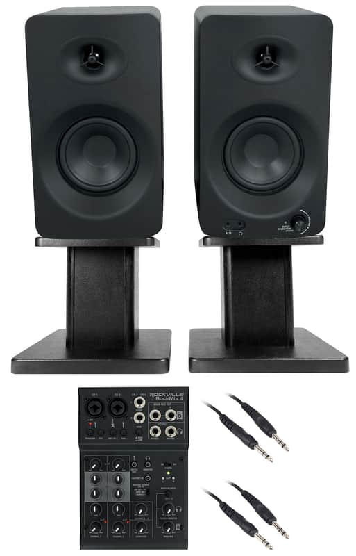 (2) Rockville ASM4 4" Studio Monitor/Computer Speakers w/Bluetooth+Mixer+Stands image 1