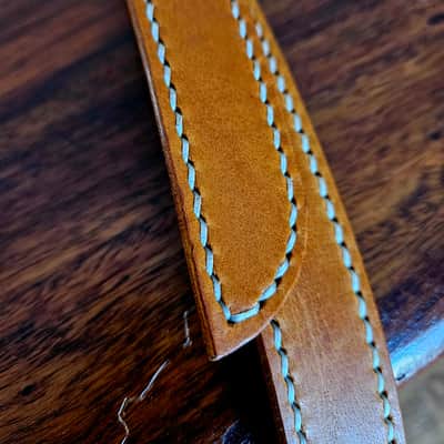 "Frodo" - Elegant hand stitched leather guitar strap with decorative ring image 11