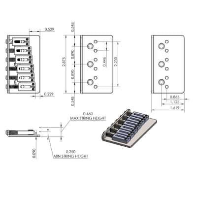 NEW Hipshot 6 String Hardtail Fixed Bridge .446 Spacing Stainless Steel - BLACK image 2