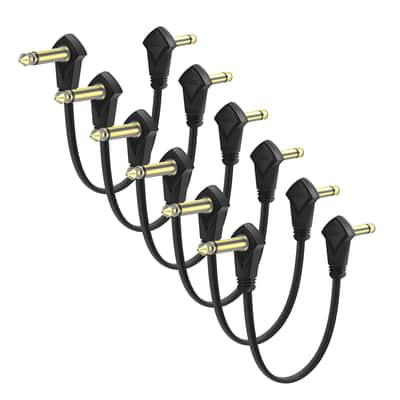 6 Pack 12 Inch Guitar Patch Cables Gold Plug, 30 cm Black Guitar Pedal Cable Effect Cable Cord, 1/4" inch TS Low Profile Right Angle Patch Cable for Guitar Effect Pedal image 1
