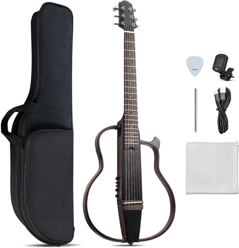 Travel Guitar, Portable Acoustic-Electric Guitar Kit, Solid Mahogany Body Easy Assemble Frames, Multi Body-Shape Sim Rechargeable Preamp, Gig Bag, All Accessories image 1