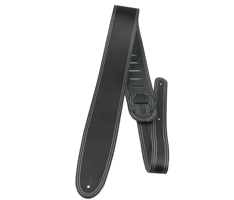 Perri’s Leathers Black Double Stitched Leather Guitar Strap image 1