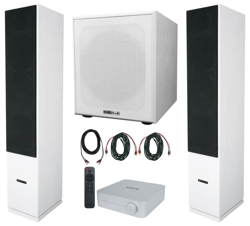 (2) Rockville Rocktower 64B White Home Tower Speakers+Bluetooth/Wifi Amp+Sub image 1