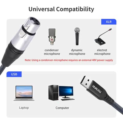 3.3Feet Usb To Xlr Female Microphone Cable,Xlr Female To Usb Mic Link Converter Cable For Microphones Or Recording image 4