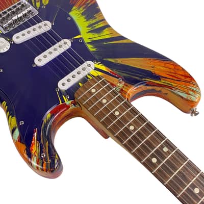 Fender FSR Splattercaster Standard Stratocaster 2003 Violet, Graffiti Yellow, Dakota Red, and Orange Drop over Surf Green W/HSC (Used) image 6