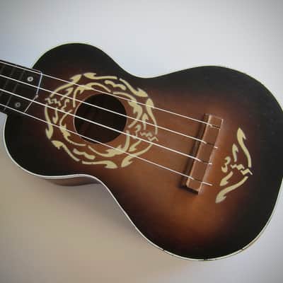 Harmony Soprano Uke Ukulele Sunburst Circa-1960s-Fancy White Stencil Paint image 4