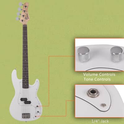 Glarry GP Electric Bass Guitar White w/ 20W Amplifier Bag + Tool + Strap + Plectrum image 7