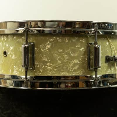 1960s Rogers 5x14 White Marine Pearl Tower Snare Drum image 6