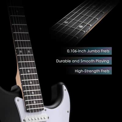 39 Inch Full Size Electric Guitar Kit For Beginners And Adults,SSS Pickup Stratocaster Guitarra Electrica Set Includes Tremolo Bridge,Amp,Strings,Stand,Case Bag, Birthday Holiday Gifts, Black image 2