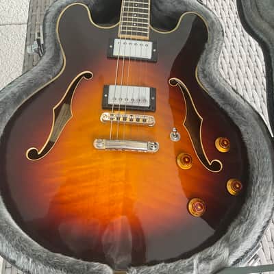 Eastman T186MX semi hollow sunburst with case solid maple top solid mahogany b&s image 3