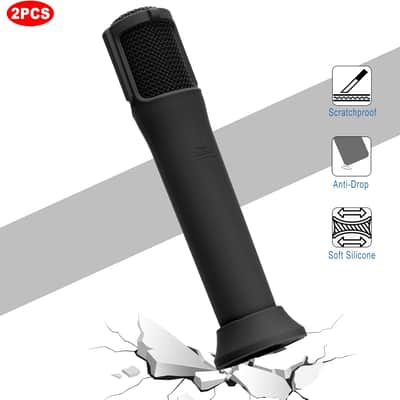 Wireless Microphone Rechargeable Battery-2 Pack, Anti-Rolling Protective Case with Base Rod Mic Sleeves Microphone Stand for Disco Stage Party TV Show (Black) image 3