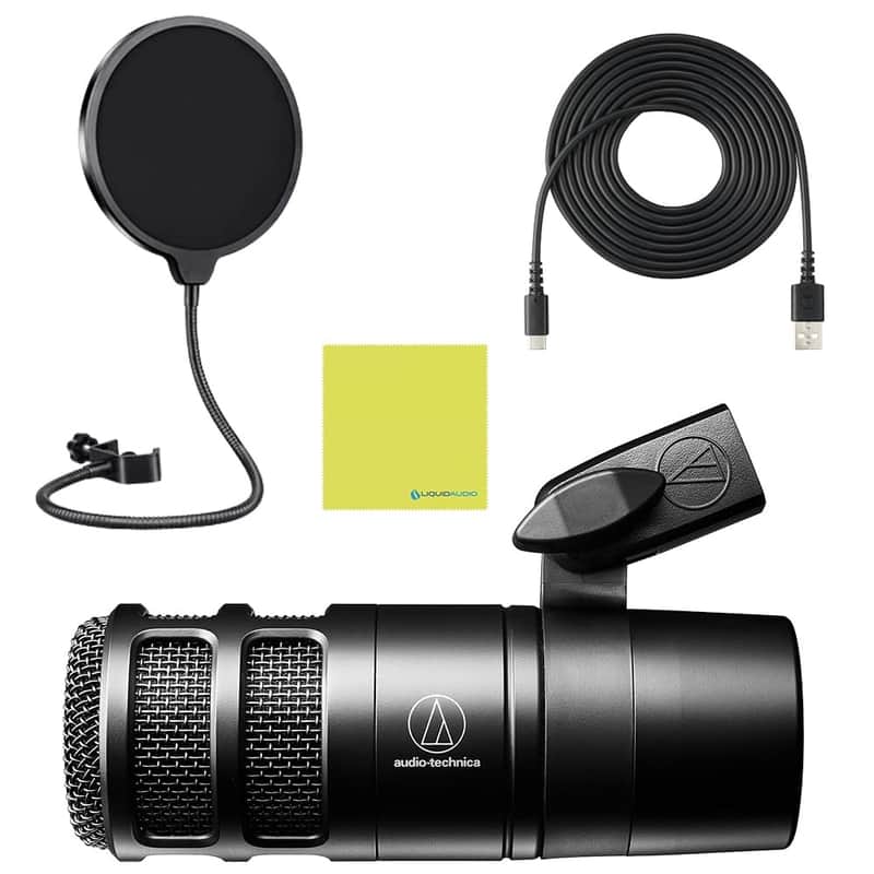Liquid Audio Audio Technica AT2040 Black Hypercardioid Dynamic Podcast Microphone Bundle w/POP Filter Polishing Cloth image 1