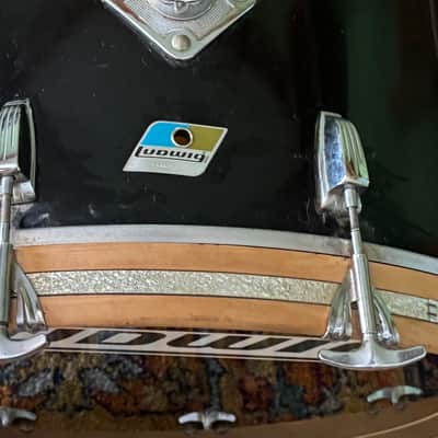 Ludwig 70's Quadra Plus Drum Set Black  Vintage Blue & Olive Badge Read Listing image 11