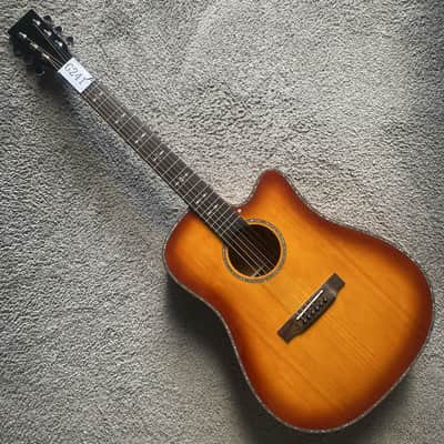 Sunburst 41 Inch Acoustic Guitar, Spruce Mahogany Body, Abalone Inlay Binding, Rosewood Fingerboard Neck image 2