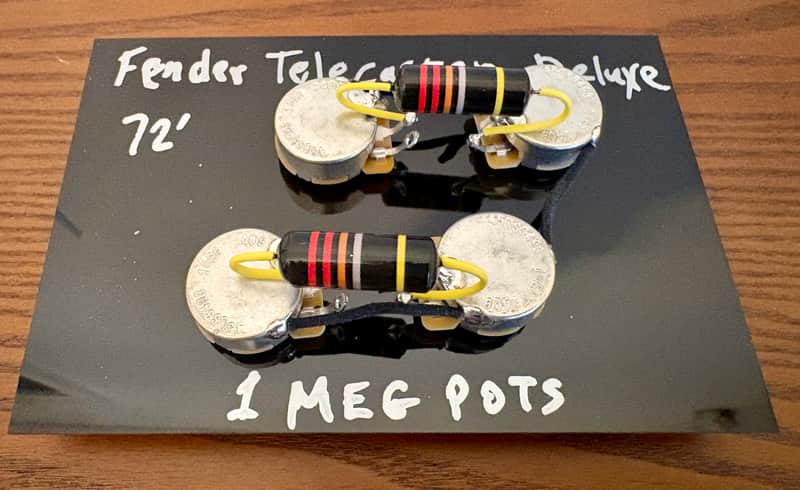 Fender Telecaster 72' Deluxe wiring harness 1 meg potentiometers and Bumblebee 0.022uF paper in oil capacitors image 1