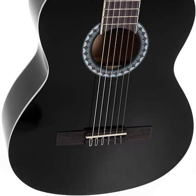 4/4, Classical Guitar (ideal for ages 12 and up, nickel silver frets, chrome-plated tuners, lime and pakka wood, scale length: 650 mm, nut width: 52 mm), Black image 2