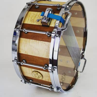 HHG drums 14x7 Maple And Mahogany Stave Snare Drum, Natural Satin Oil image 5
