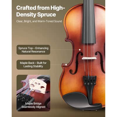 1/2 Size Violin Fiddle Set for Beginners – Solid Wood | Case, Bow, Rosin & Tuner Included image 2
