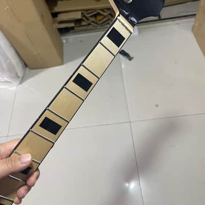 Black head Black binding 4 string electric bass neck jazz bass stainless steel 20 frets gloss Maple guitar neck 34inch hole 18mm Black block inlay image 3