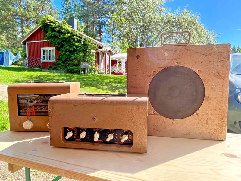 1959 Elpico Tube Amp Set, AC85 + Matching Tube Radio + Speaker Cabinet image 1