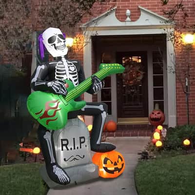 7FT Rocker Skeleton Halloween Inflatable w/ LED Lights | DJ & Music Decor image 3