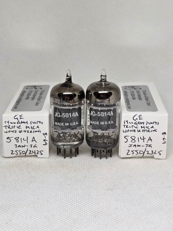 GE JAN 5814A Triple Mica Gray Plate Well Matched (8.8%) Pair NOS 12AU7 12AU7A 5814 image 1