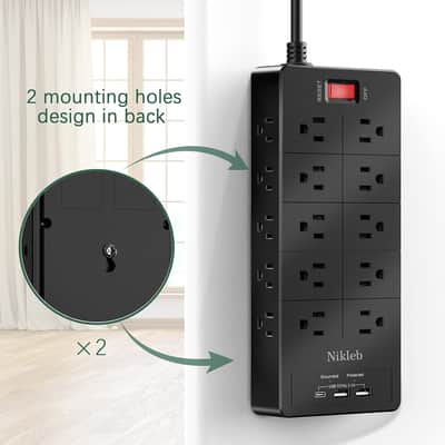 23 in 1, 20 Outlets Surge Protector Wall Mount with 2 USB Ports + 1 USB C Port 3.1A Total, Multi Plug Extension Cord 6ft Heavy Duty, Office Desk Accessories for Studio image 3