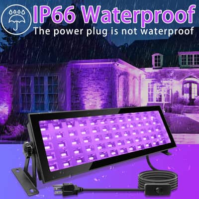 2-Pack 120W Led Black Light Outdoor, Led Blacklight With Plug, Ip66 Waterproof Black Floodlight For Halloween Decor, Glow Party, Stage Lighting, Fluorescent Poster, Etc. image 3