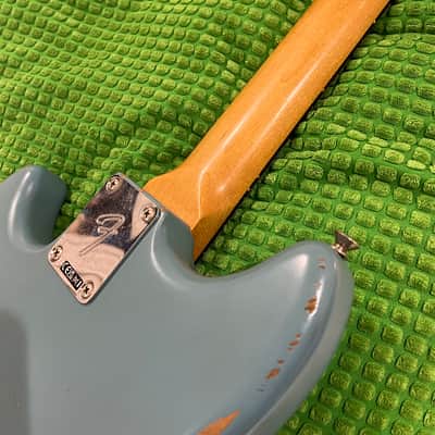 Fender Justin Meldal-Johnsen Road Worn Signature Mustang Bass 2018 - Present - Faded Daphne Blue image 7