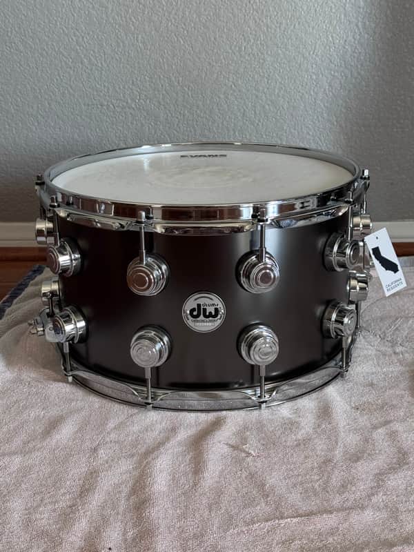DW Collector's Series 14x8 Satin Black Over Brass 8x14" Snare Drum 2021 - Present - Satin Black with Chrome Hardware image 1