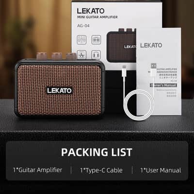 LEKATO Mini Guitar Amplifier, Dual Speakers 5W, Rechargeable Electric Guitar Amp Bluetooth with Clean Overdrive, 6H Working, Headphone Jack, Portable Small Amp for Practice AG-04 (Brown) image 8