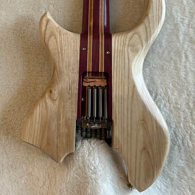 96 art Multiscale Headless 7 string Solidbody Guitar with Sophia Tremolo, Buckeye Burl, Ash, Purpleheart image 11