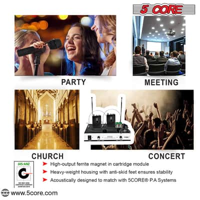 5Core Wireless Microphones w 2 Headset Portable Mini Microfono Inalambricos + Receiver 165ft Range image 9