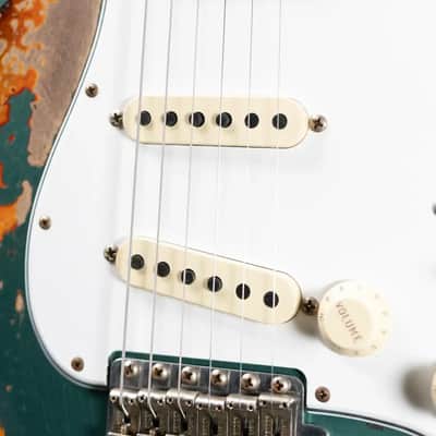 Fender Custom Shop 1965 Stratocaster Super Heavy Relic Electric Guitar - Super Faded Aged Sherwood Green Metallic over 3-Color Sunburst with Hardshell Case image 13
