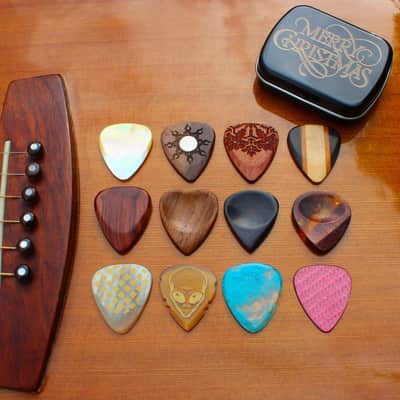 Merry Christmas Acoustic Guitar Tin of 12 Boutique Guitar Picks image 1