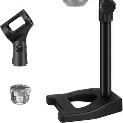 Desktop Microphone Stand, Mic Stand Desk Table with Weighted Base Shock Mount Mic Clip 3/8" to 5/8" Adapter Adjustable Height image 1