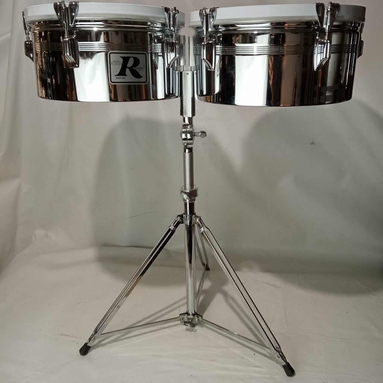 Rogers COB Timbales NOS-OG-Box 6.5"x13/14"+Big R Stand+Cowbell Mount Brass Drums — main photograph