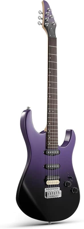 Solid Body Electric Guitar Kit for Beginners, Full Size 39" Electric Guitar with HSS Pickups, Poplar Body, Maple Neck, Starter Guitar with Gig Bag, Strap, Whammy Bar Arm, Purplish Black image 1