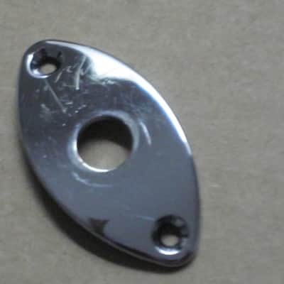 used (lightly relic'd) Gotoh JCB-2 Oval-shaped 2 screws Chrome metal  jack plate - also called JCB-2 Football Shaped 2 screw Chrom jack plate) Chrome plated brass (screws included) from 2010s image 5