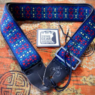 ACE Guitar Strap Blue Kaleidoscope Model as used by Rolling Stones Circa-1960s-Blue with Red, Green & Yellow Diamonds image 9