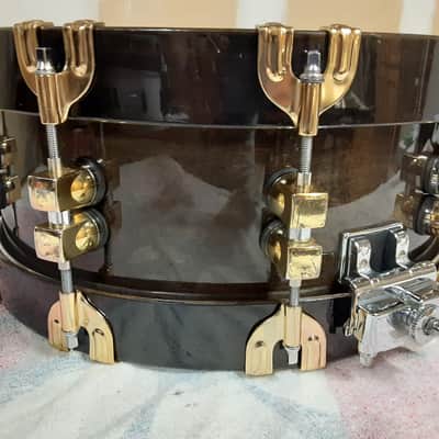 Premier 75th Anniversary Signia 14x5.5" 10-Lug Maple Snare Drum with Wood Hoops, Gold Hardware 1997 - Ebony image 4