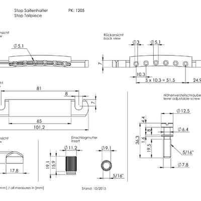 Schaller Germany Stop Tailpiece for STM/GTM Guitar Bridges - NICKEL, 12050100 image 2