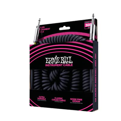 Ernie Ball 30ft Black Coiled S/S Instrument Cable, Curly Guitar Lead - 6044 image 5