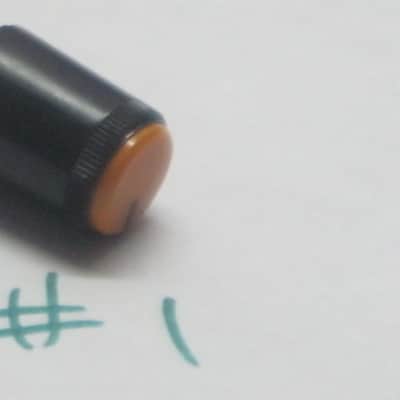 two used genuine Boss DF-2 KNOB, fits split shaft shaft (stem) mid 1980s/early 1990s - TOP: orange with black marker // SIDES: black // hard plastic (NO: pedal/other items) TOP side: some short scratches & few nicks / BLACK areas: few scratches image 12