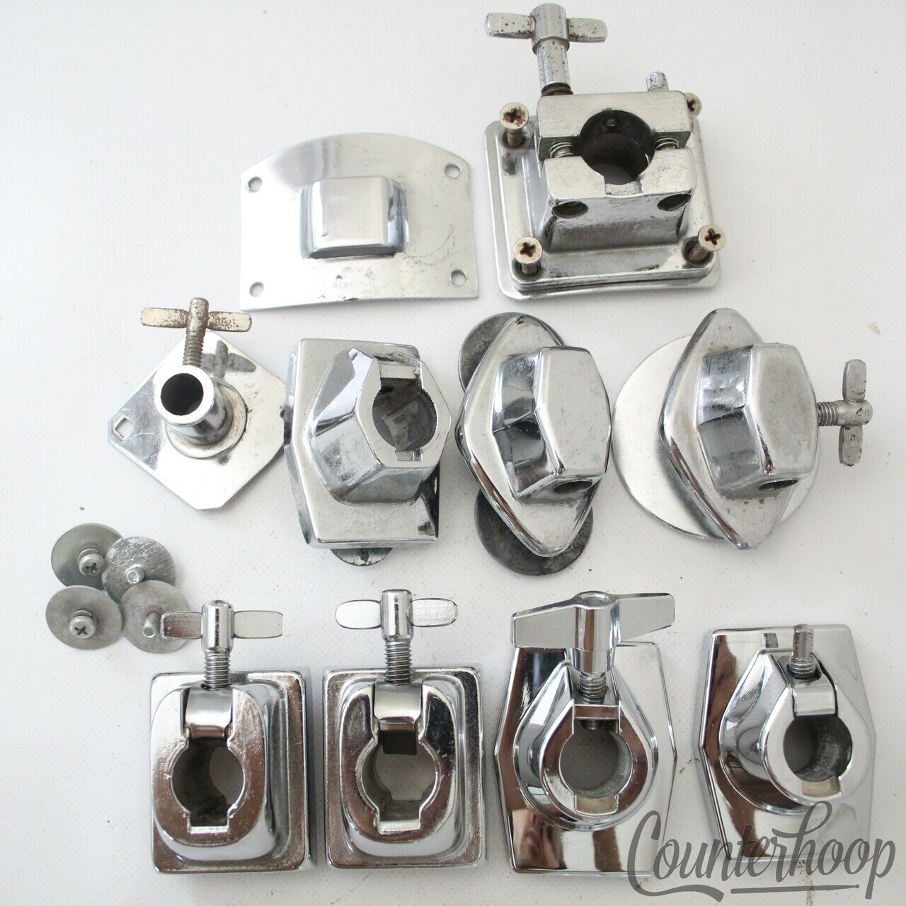 Pearl 10x Tom Drum Mounts Japan Chrome L-Arm+Clip+Tube Post Vintage 60s-70s-80s — main photograph