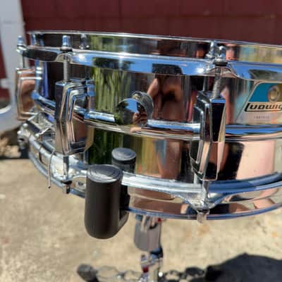 Ludwig No. 400 Supraphonic 5x14" Pointed Blue/Olive Badge 1969 - 1979 image 2
