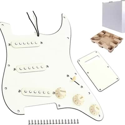Prewired Loaded Pickguard Guitar,3-Ply SSS Prewired Loaded Pickguard with Alnico V Pickups Humbucker Pickups Kit for Strat/Stratocaster Electric Guitars Replacement Parts (white) image 1